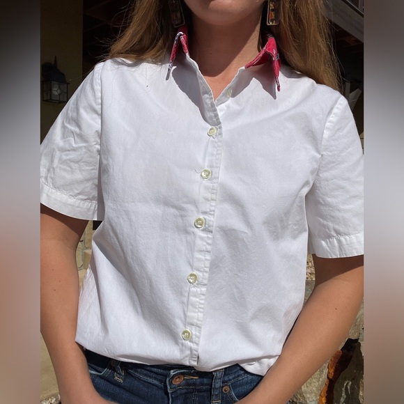 Vintage white western red collar button down short sleeve - Picture 2 of 9